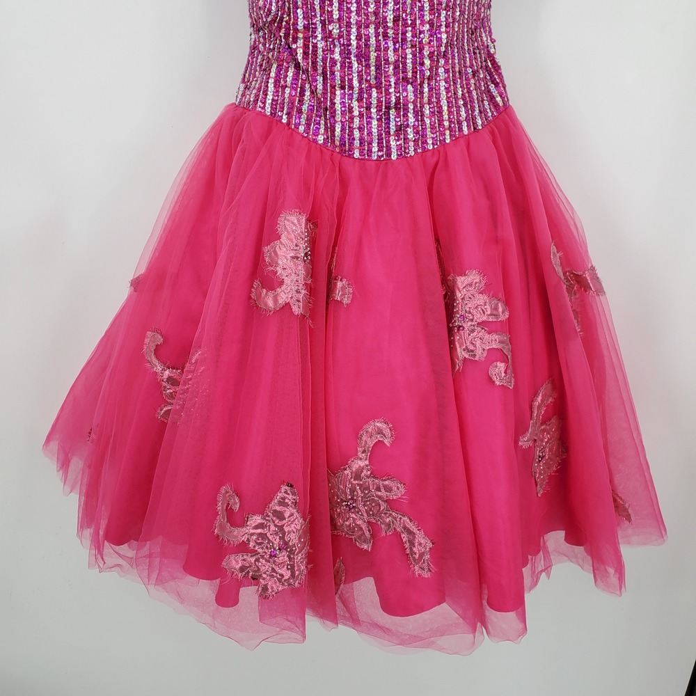 Jovani Hot Pink Sequin Tulle Fit Flare Party Dress Sweetheart 4 Hoco Prom Fomral - Picture 11 of 13